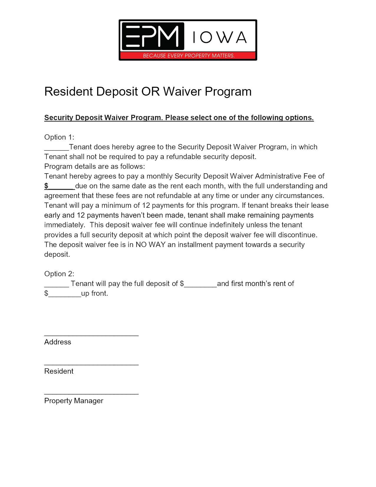 Deposit Waiver Program